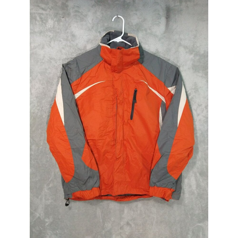 Chaps Jacket Mens Medium Orange Full Zip Fleece Lined Mock Neck Windbreaker